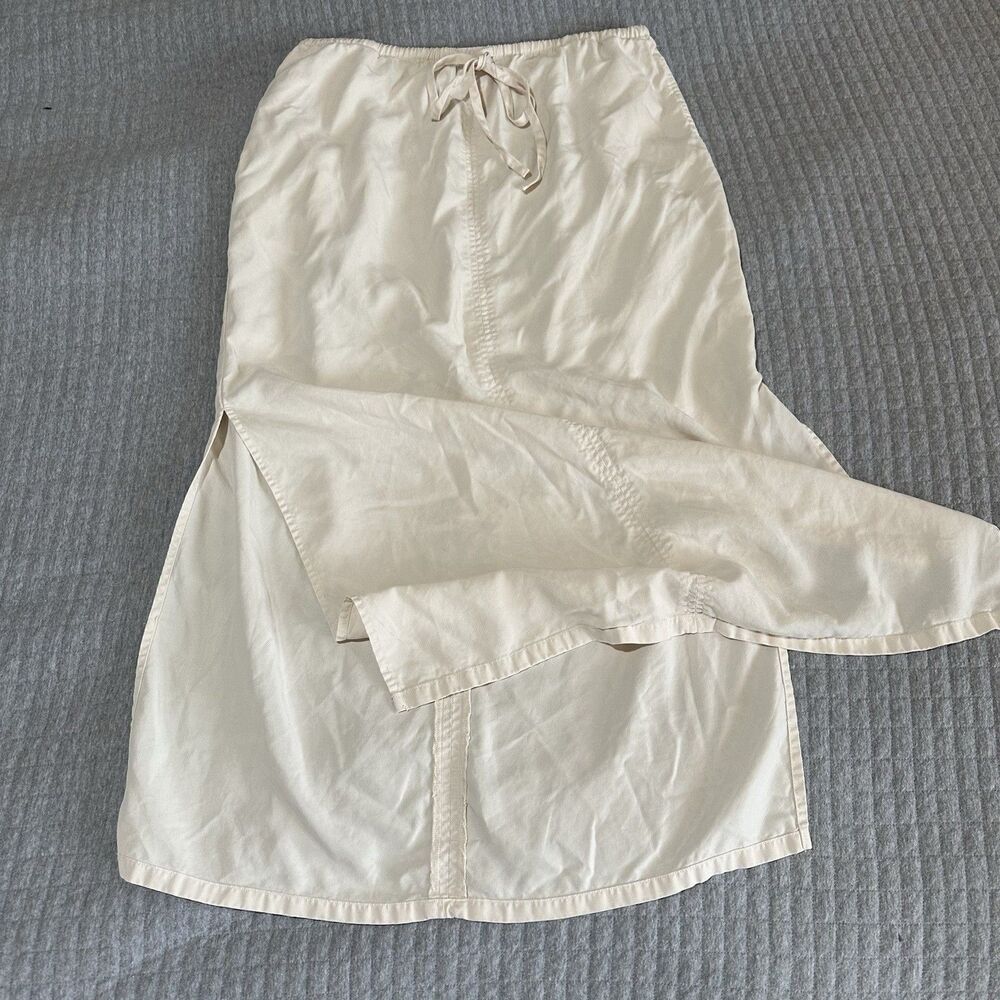 Cloth & Stone Anthropology Beachy Mid-Slit Skirt Ivory Tencel Drawstring Size M